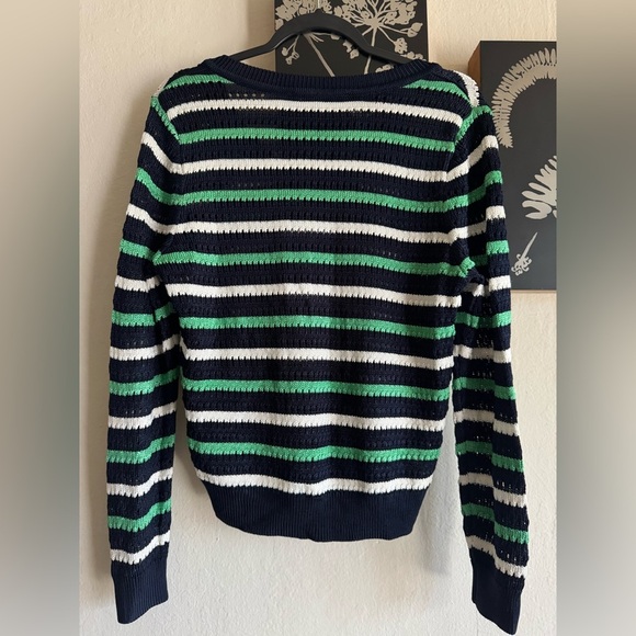 WHBM Long Sleeve Stripe V-Neck Pullover Sweater Crochet knit Size Medium - Picture 10 of 12